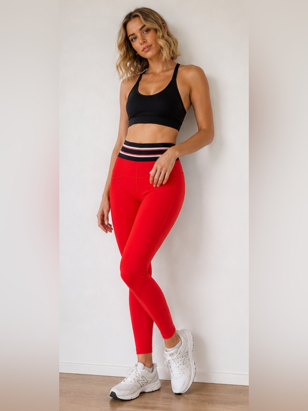 Aerie Red and Black Leggings with Sporty Elastic Waist Band NWOT